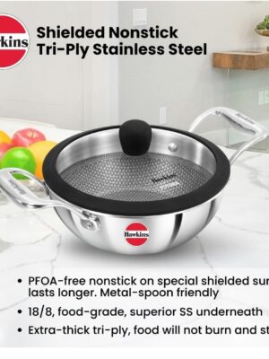 PRO TRIPLY SS DEEP FRY PAN WITH GLASS LID | HAWKINS | PAN | PSNK35G | 26 CM 3.5 LT | 3625