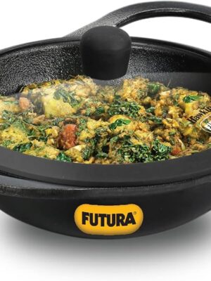 CAST IRON KADAI WITH GLASS LID AND SILICONE RIM | HAWKINS | KADHAI,IRON | CIK20G | 2 LT