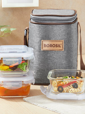 GLASS LUNCH BOX | BOROSIL | LUNCH BOX,TIFFIN,DABBA,GLASS | BGFGTIF009 | SQUARE SET OF 3