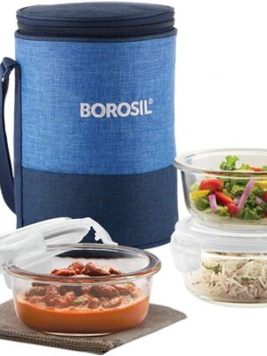 GLASS LUNCH BOX | BOROSIL | LUNCH BOX,TIFFIN,DABBA,GLASS | BGFGTIF010 | ROUND SET OF 3 | 1445