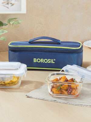 GLASS LUNCH BOX | BOROSIL | LUNCH BOX,TIFFIN,DABBA,GLASS | BGFGTIF011 | SQUARE SET OF 2 320 ML
