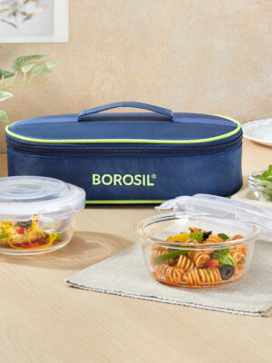 GLASS LUNCH BOX | BOROSIL | LUNCH BOX,TIFFIN,DABBA,GLASS | BGFGTIF013 | ROUND SET OF 2 400 ML | 945