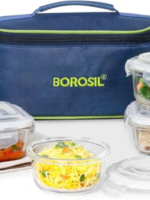 GLASS LUNCH BOX | BOROSIL | LUNCH BOX,TIFFIN,DABBA,GLASS | BGFGTIF016 | SET OF 4 320 ML