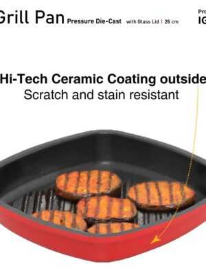 IC PRESSURE DIE CAST NS GRILL PAN GLASS LID | HAWKINS | PAN, | IGP26G | 26 CM