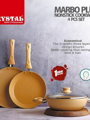 MARBO PLUS NON STICK SET (240MM FRY PAN, 250MM TAVA, 240 MM KADHAI WITH GLASS LID | CRYSTAL | FRY PAN,TAWA,KADHAI | CNS794 | 3 PCS SET | 4400