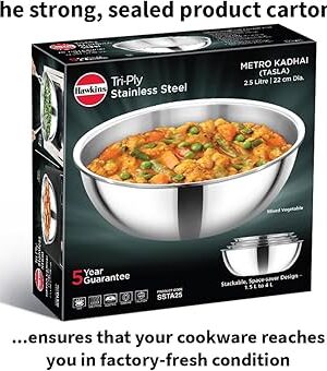 METRO KADAI TASLA TRIPLY SS | HAWKINS | KADHAI,STEEL | SSTA60 | 6 LT